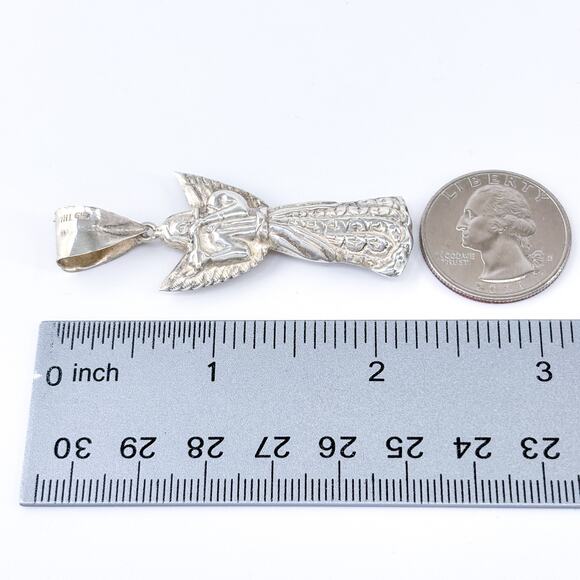 Vintage Sterling Silver 925 Religious Angel Playing a Flute Pendant - Picture 7 of 7